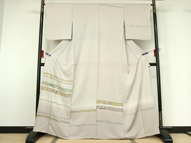平和屋着物▽訪問着 単衣 横段花文 暈し染め 金彩 正絹 逸品 AABG8723jh