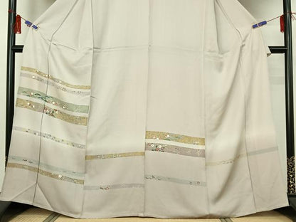 平和屋着物▽訪問着 単衣 横段花文 暈し染め 金彩 正絹 逸品 AABG8723jh
