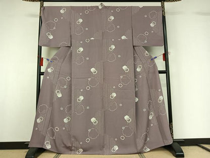 平和屋着物▽上質な小紋　単衣　雪輪花文　正絹　逸品　AABK0386ck
