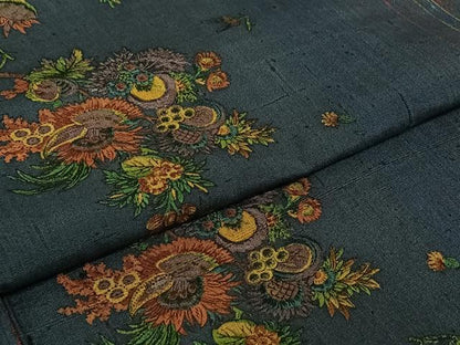平和屋着物▽上質な紬 単衣 更紗花文 正絹 逸品 AABG8731jh