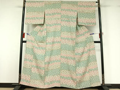 平和屋着物▽上質な小紋 単衣 手描き 花尽くし文 暈し染め 正絹 逸品 AABG8732jh