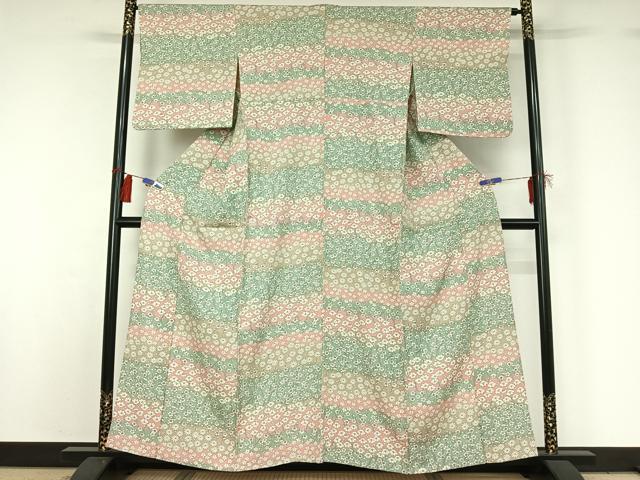 平和屋着物▽上質な小紋 単衣 手描き 花尽くし文 暈し染め 正絹 逸品 AABG8732jh