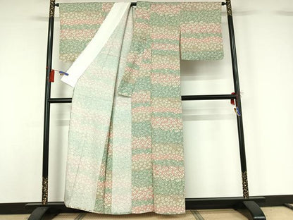 平和屋着物▽上質な小紋 単衣 手描き 花尽くし文 暈し染め 正絹 逸品 AABG8732jh