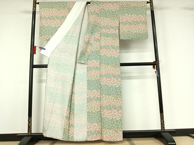 平和屋着物▽上質な小紋 単衣 手描き 花尽くし文 暈し染め 正絹 逸品 AABG8732jh