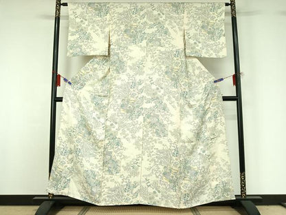 平和屋着物▽上質な小紋 単衣 手描き 色紙飾花文 金彩 正絹 逸品 AABG8733jh