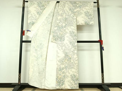 平和屋着物▽上質な小紋 単衣 手描き 色紙飾花文 金彩 正絹 逸品 AABG8733jh