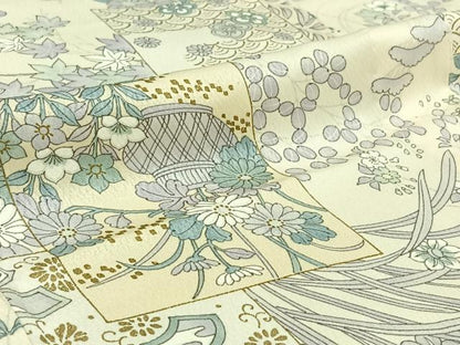 平和屋着物▽上質な小紋 単衣 手描き 色紙飾花文 金彩 正絹 逸品 AABG8733jh