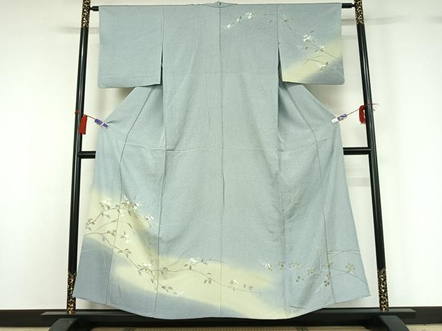 平和屋着物▽訪問着 単衣 枝花文 暈し染め 正絹 逸品 AABG8734jh