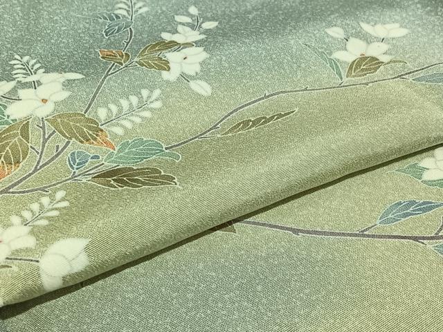 平和屋着物▽訪問着 単衣 枝花文 暈し染め 正絹 逸品 AABG8734jh