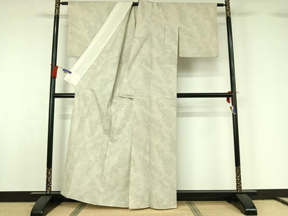 平和屋着物▽本塩沢 単衣 草葉文 正絹 逸品 AABG8737jh