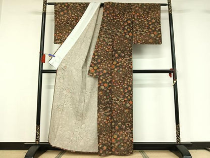 平和屋着物▽小紋 単衣 花蝶文 洗える着物 AABG8744jh
