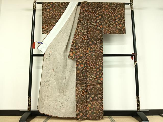 平和屋着物▽小紋 単衣 花蝶文 洗える着物 AABG8744jh