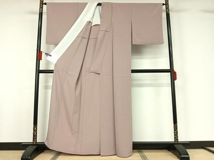 平和屋着物▽色無地 単衣 灰桜色 洗える着物 AABG8746jh