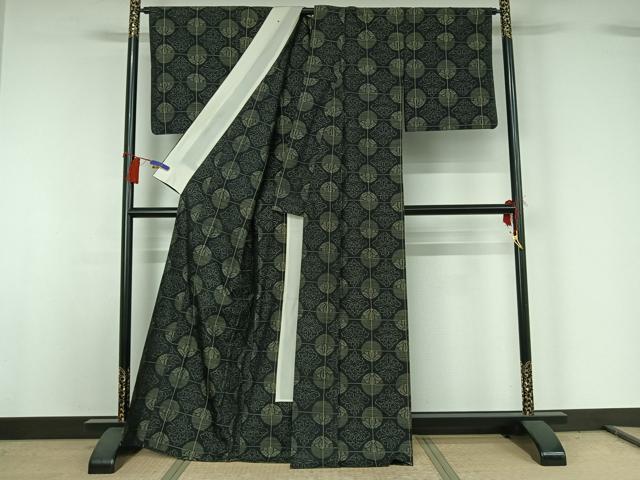 平和屋着物▽上質な紬 単衣 花菱文 正絹 逸品 AABG8747jh