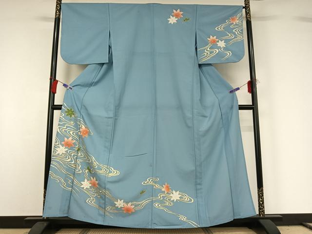 平和屋着物▽訪問着 単衣 流水舞葉文 洗える着物 AABG8748jh