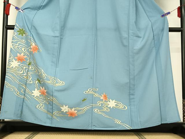 平和屋着物▽訪問着 単衣 流水舞葉文 洗える着物 AABG8748jh