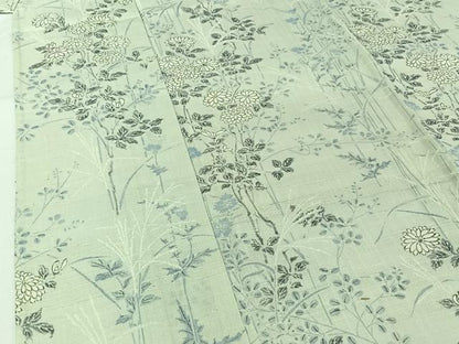 平和屋着物▽上質な小紋 単衣 生紬 手描き 草花文 正絹 逸品 AABG8751jh