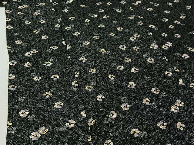 平和屋着物▽上質な小紋　単衣　舞花文　黒地　金彩　正絹　逸品　AABG8754jh