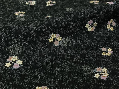 平和屋着物▽上質な小紋　単衣　舞花文　黒地　金彩　正絹　逸品　AABG8754jh