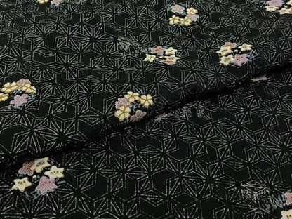 平和屋着物▽上質な小紋　単衣　舞花文　黒地　金彩　正絹　逸品　AABG8754jh