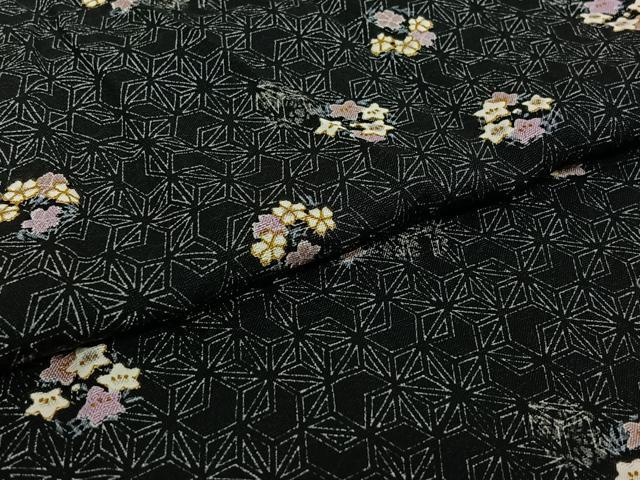 平和屋着物▽上質な小紋　単衣　舞花文　黒地　金彩　正絹　逸品　AABG8754jh