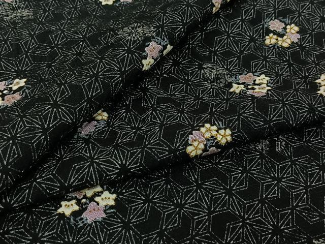 平和屋着物▽上質な小紋　単衣　舞花文　黒地　金彩　正絹　逸品　AABG8754jh