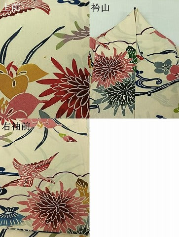 平和屋着物▽上質な小紋 単衣 紅型 流水花鳥文 正絹 逸品 AABG8757jh