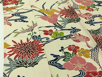 平和屋着物▽上質な小紋 単衣 紅型 流水花鳥文 正絹 逸品 AABG8757jh