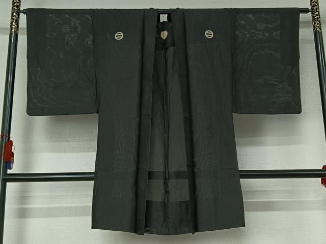 平和屋着物▽男性　黒紋付　黒紋付長羽織　暗黒色　正絹　逸品　AABG8758jh