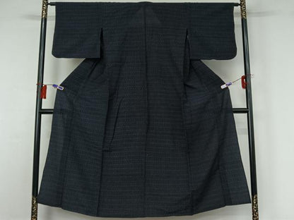 平和屋着物▽結城ちぢみ 単衣 格子 正絹 逸品 AABG8762jh