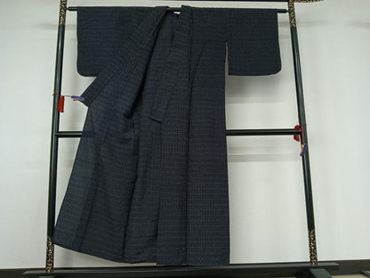 平和屋着物▽結城ちぢみ 単衣 格子 正絹 逸品 AABG8762jh