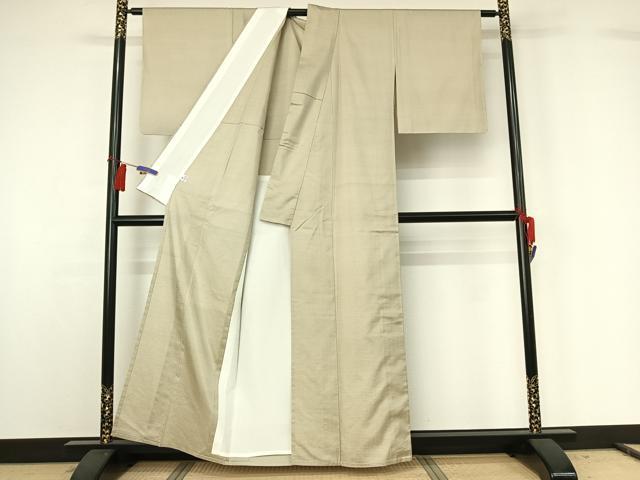平和屋着物▽上質な紬　単衣　格子　正絹　逸品　AABG8763jh