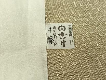 平和屋着物▽上質な紬　単衣　格子　正絹　逸品　AABG8763jh