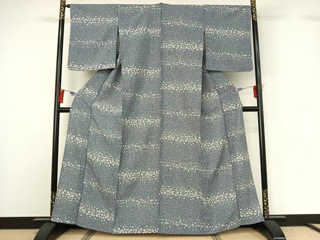 平和屋着物▽小紋 単衣 横段花文 洗える着物 AABG8769jh