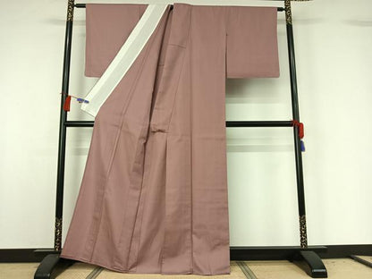 平和屋着物▽色無地 単衣 梅鼠色 洗える着物 AABG8772jh