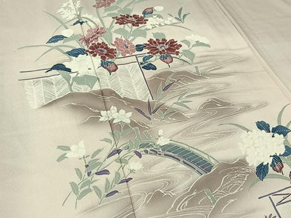 平和屋着物▽訪問着 単衣 流水花籬文 暈し染め 正絹 逸品 AABG8774jh