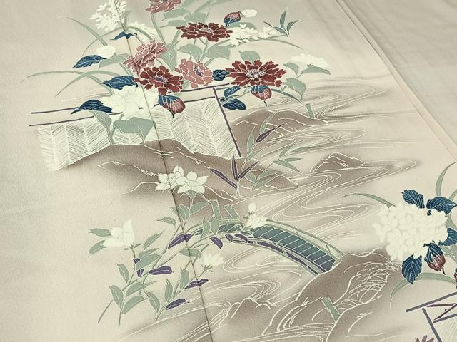 平和屋着物▽訪問着 単衣 流水花籬文 暈し染め 正絹 逸品 AABG8774jh