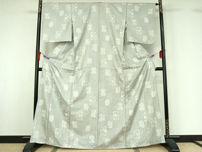 平和屋着物▽上質な紬 単衣 吉祥花文 正絹 逸品 AABG8775jh