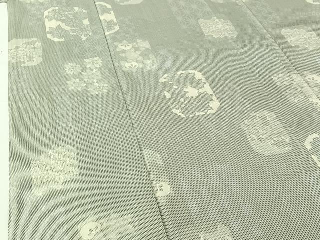 平和屋着物▽上質な紬 単衣 吉祥花文 正絹 逸品 AABG8775jh