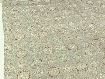 平和屋着物▽上質な小紋　単衣　草花文　西武百貨店扱い　正絹　逸品　AABG8776jh