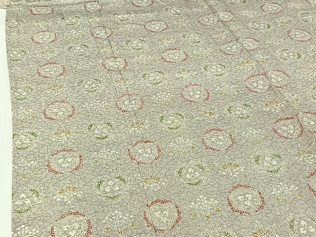 平和屋着物▽上質な小紋　単衣　草花文　西武百貨店扱い　正絹　逸品　AABG8776jh