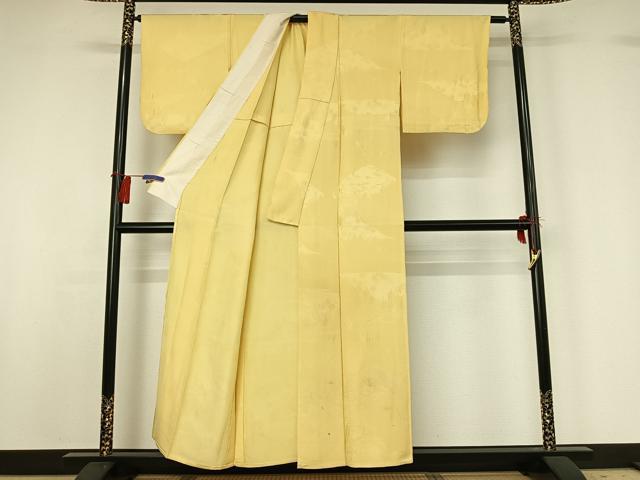 平和屋着物▽上質な色無地 単衣 風景地紋 淡黄色 正絹 逸品 AABG8778jh