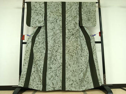 平和屋着物▽上質な小紋 単衣 氷割れ文様 三越扱い 正絹 逸品 AABG8780jh