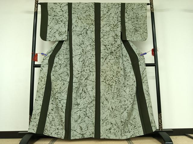 平和屋着物▽上質な小紋 単衣 氷割れ文様 三越扱い 正絹 逸品 AABG8780jh