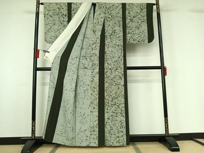 平和屋着物▽上質な小紋 単衣 氷割れ文様 三越扱い 正絹 逸品 AABG8780jh