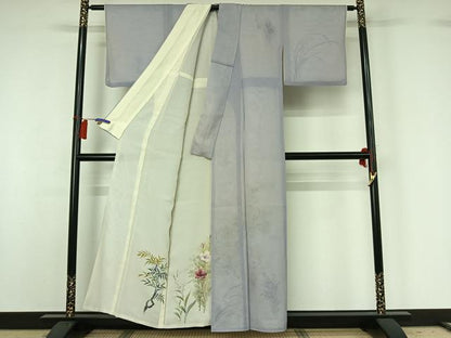 平和屋着物▽訪問着　無双　紗袷　紗×紗　草花文　正絹　逸品　AABG8781jh