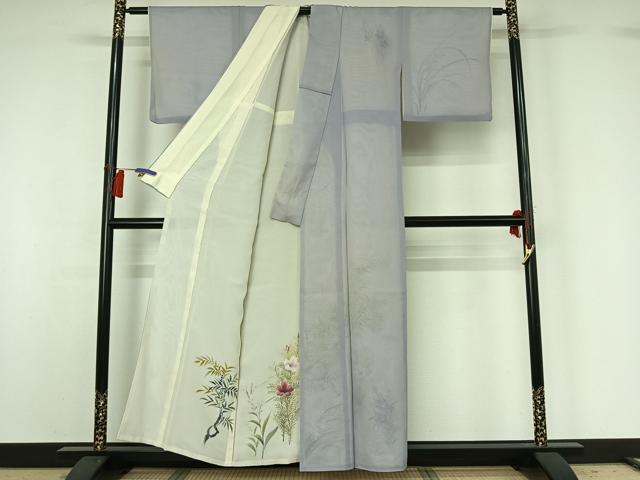 平和屋着物▽訪問着　無双　紗袷　紗×紗　草花文　正絹　逸品　AABG8781jh