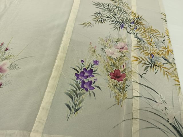 平和屋着物▽訪問着　無双　紗袷　紗×紗　草花文　正絹　逸品　AABG8781jh