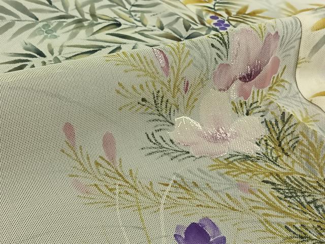 平和屋着物▽訪問着　無双　紗袷　紗×紗　草花文　正絹　逸品　AABG8781jh