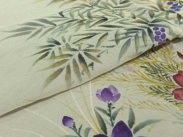 平和屋着物▽訪問着　無双　紗袷　紗×紗　草花文　正絹　逸品　AABG8781jh